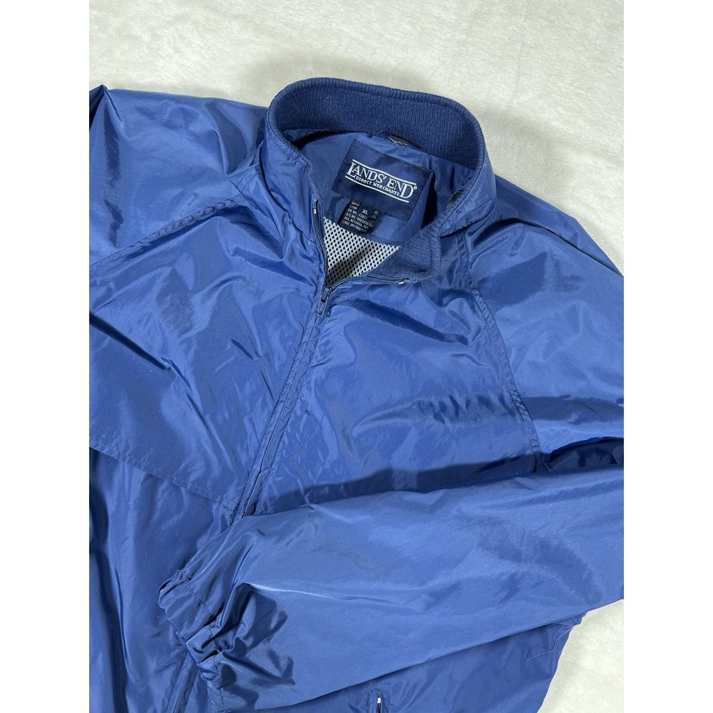 Lands' End Windbreaker Jacket Men XL Blue Vintage Lightweight Full Zip Vented
